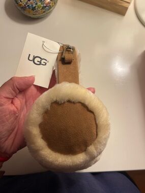 UGG Chestnut Suede Ear Muffs with Cream Sheepskin Trim